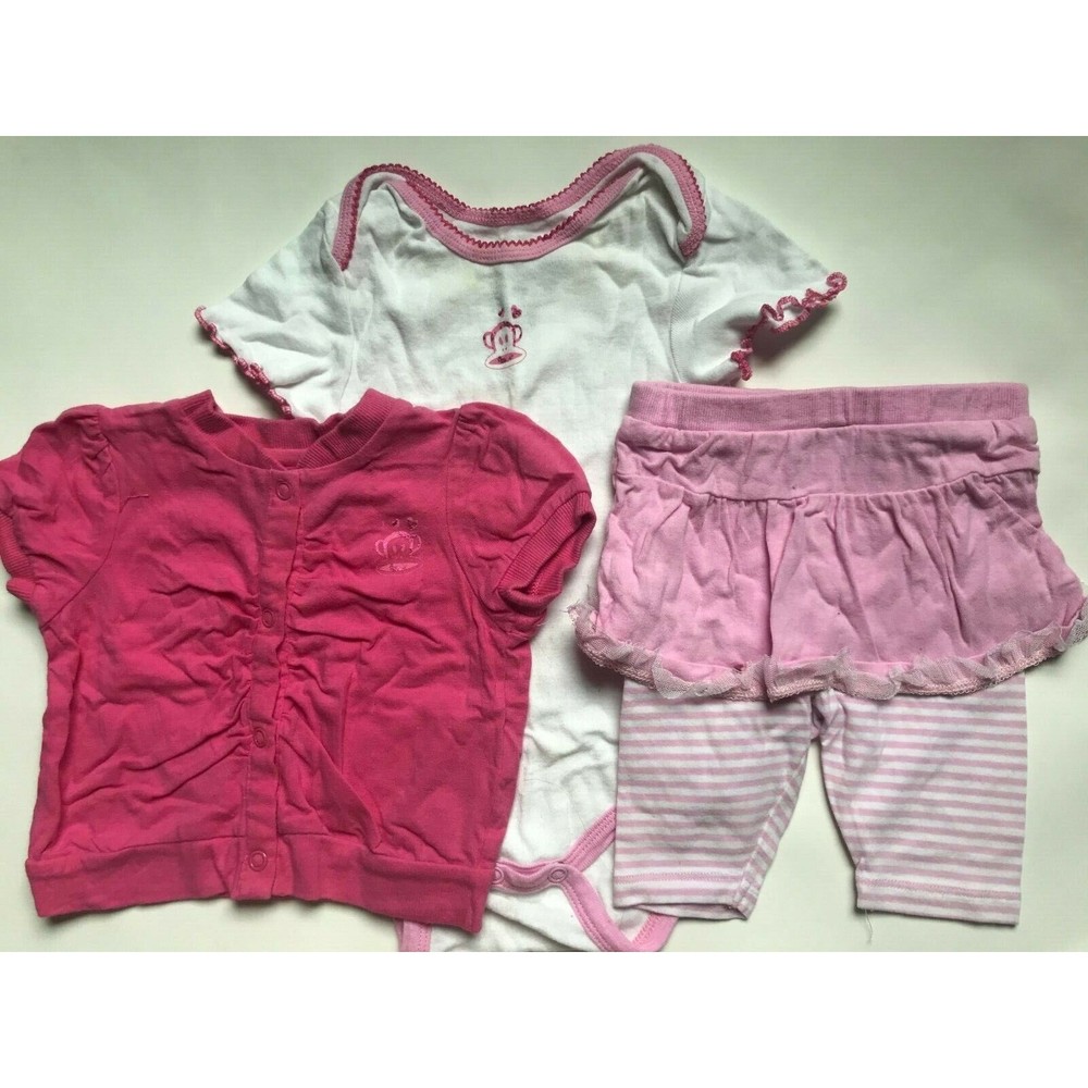 Baby Girl's Size 6M 3-6 Months 3 Piece Pink Paul Frank Cardigan, Top & Capri Set